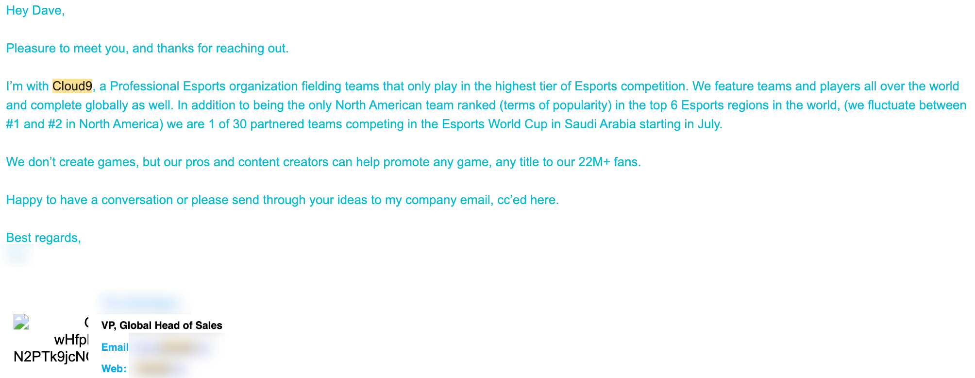 Reply from Cloud9